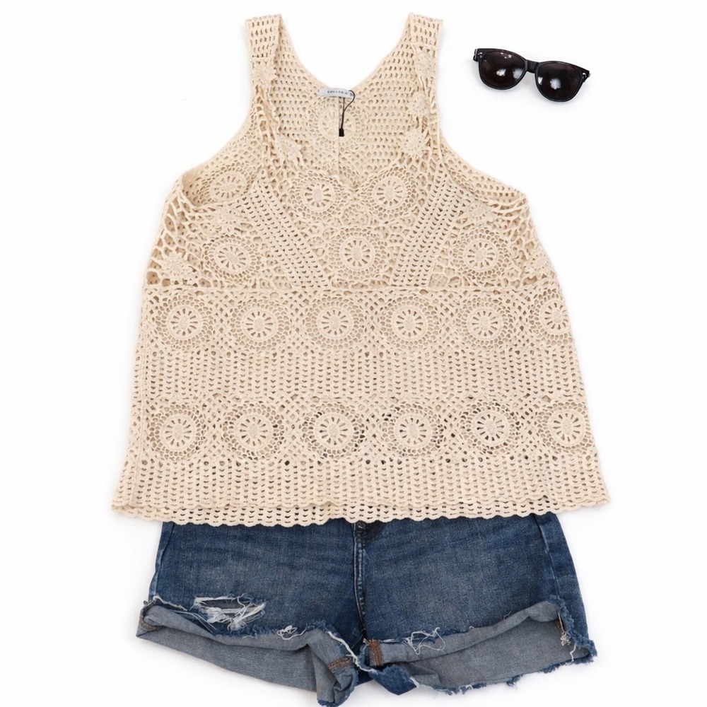 Crochet Tank Top in Cream - Lightweight Summer Knit